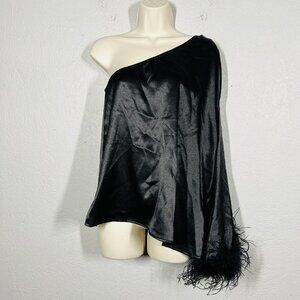 Black Faux Leather One Shoulder Top, Size Small